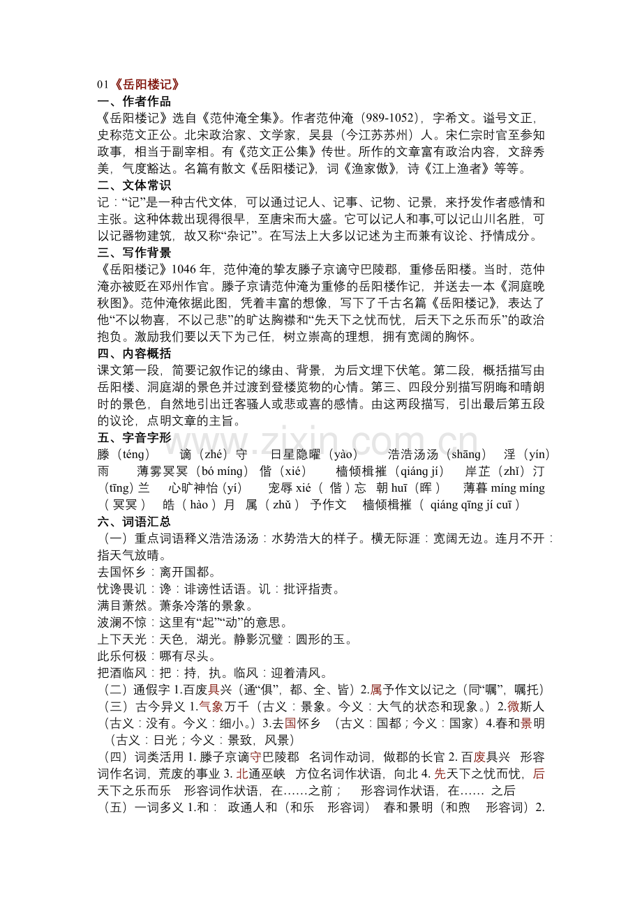 初中九年级上册语文课内文言文知识点汇总.docx_第1页