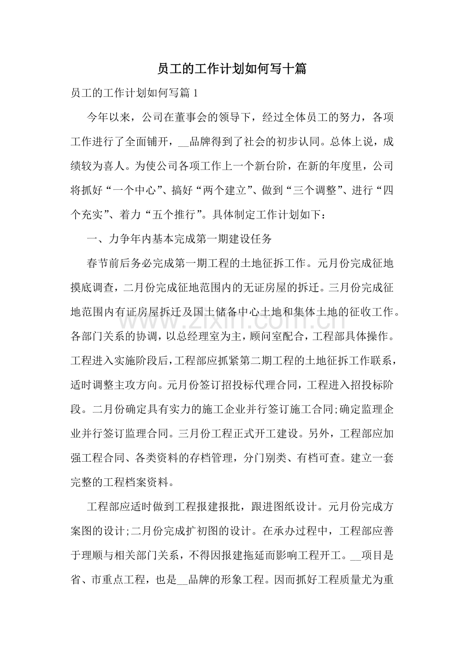 员工的工作计划如何写十篇.docx_第1页