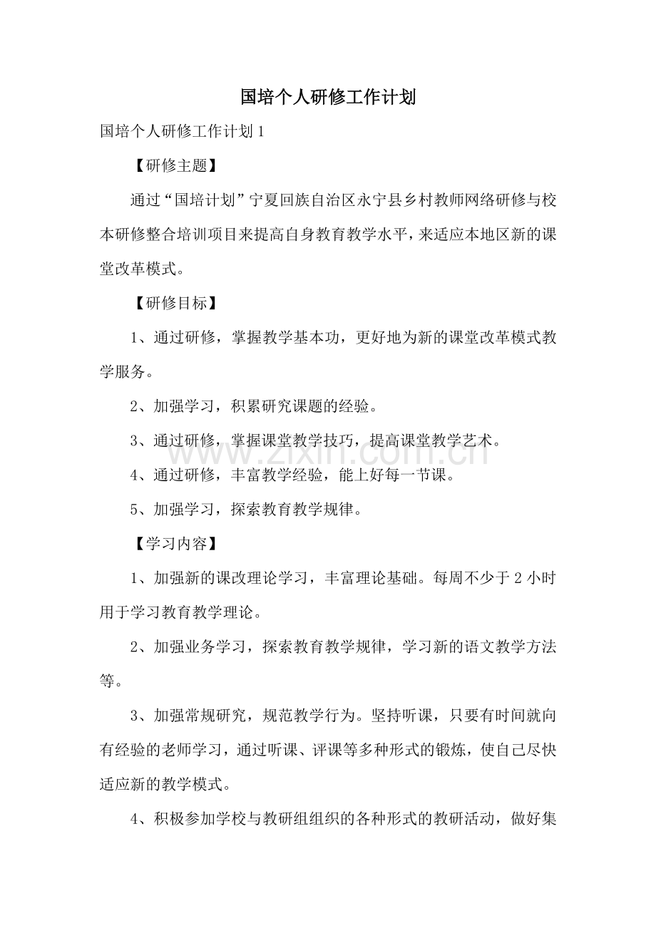 国培个人研修工作计划.docx_第1页