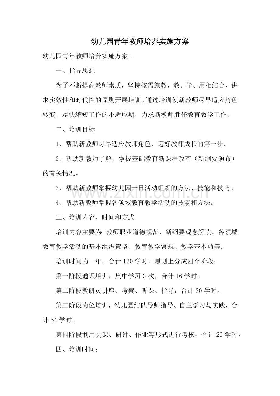 幼儿园青年教师培养实施方案.docx_第1页