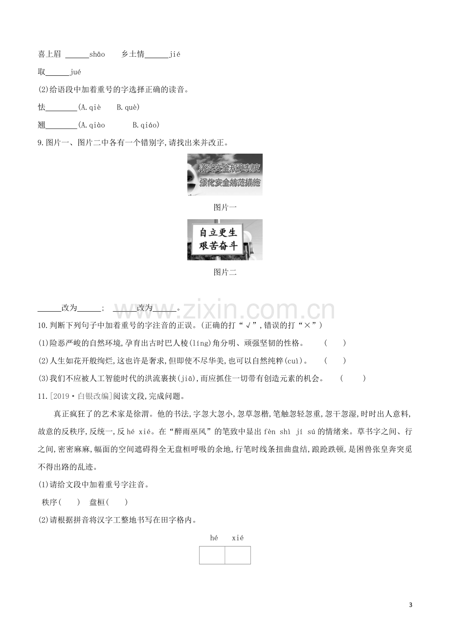 河北专版2020中考语文复习方案第二篇专题精讲满分训练04字音字形查字典含书写试题.docx_第3页