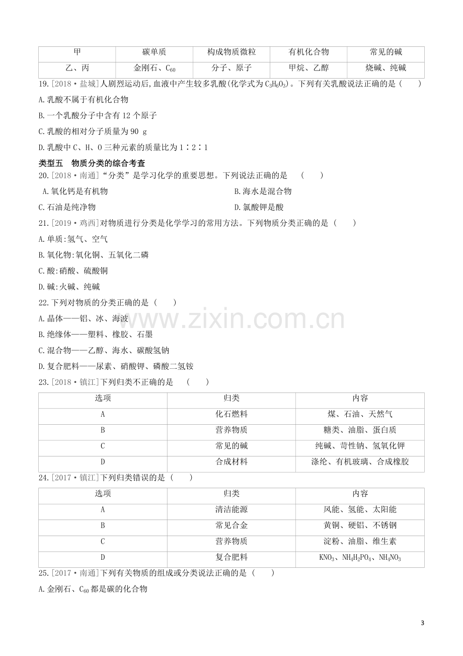 江苏专版2020中考化学复习方案专项04物质的分类试题.docx_第3页