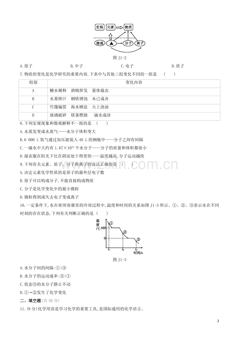 江苏专版2020中考化学复习方案阶段测试01.docx_第2页