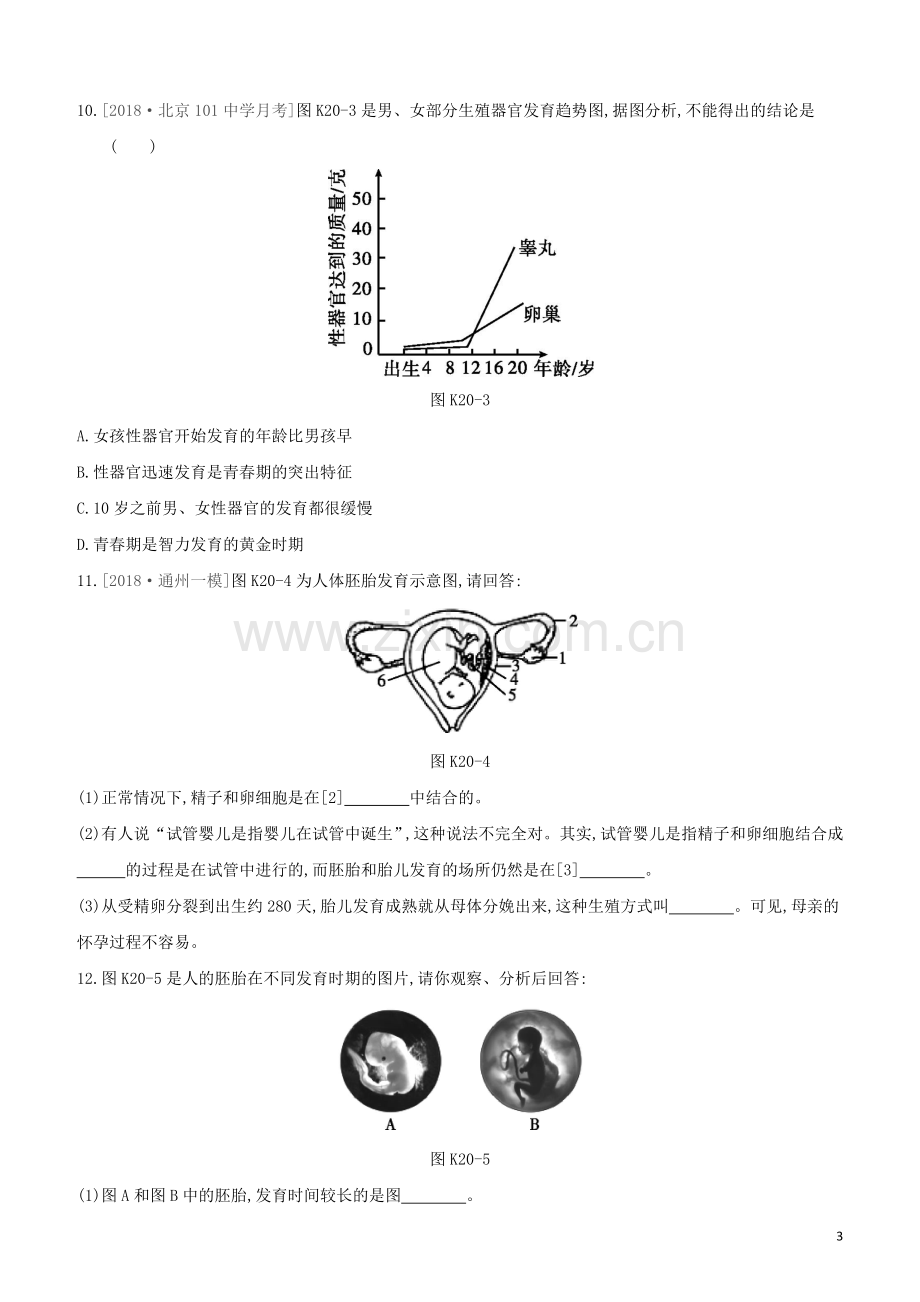 北京专版2020中考生物复习方案主题七生物的生殖发育和遗传变异课时训练20人的生殖和发育试题.docx_第3页