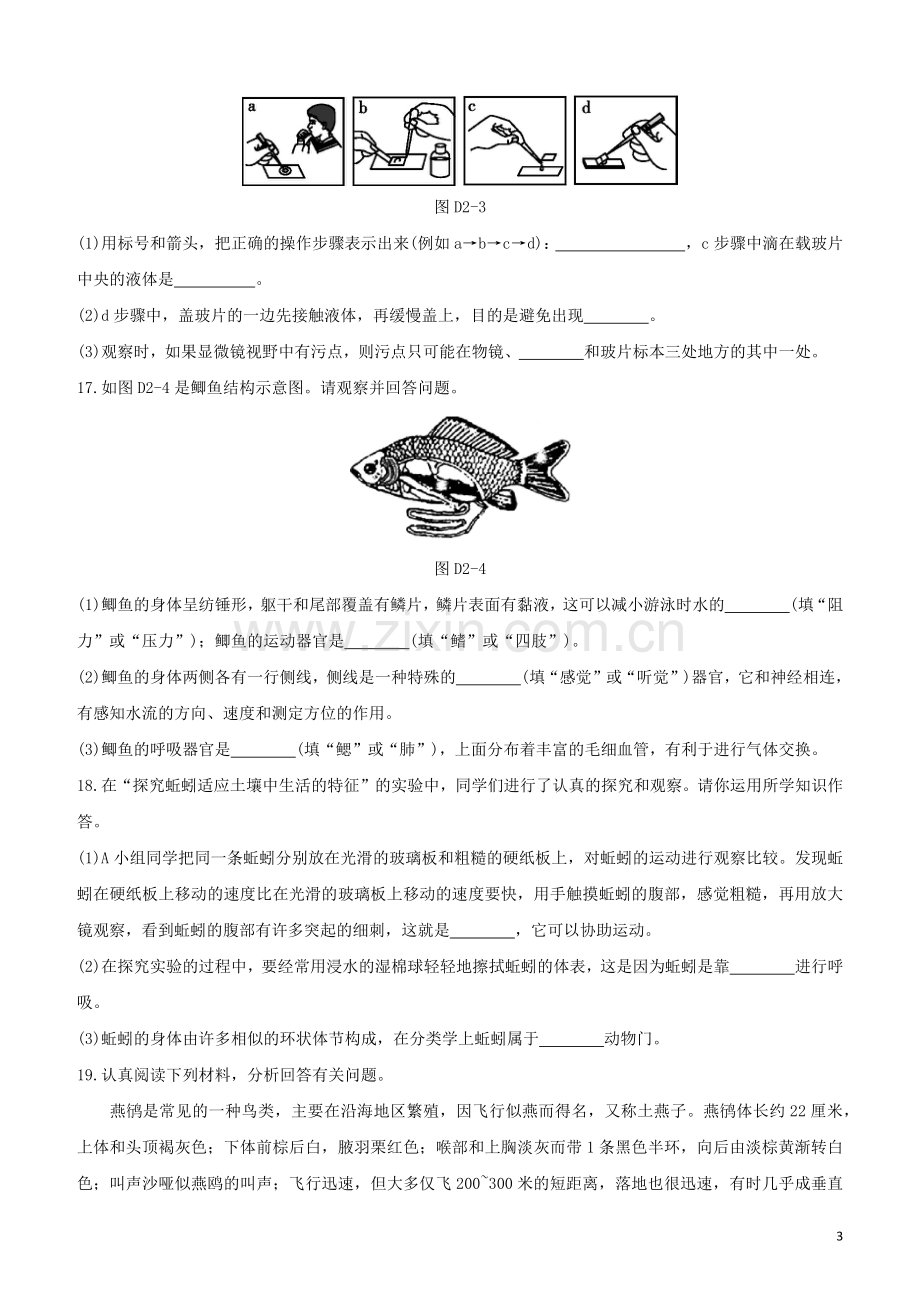 徐州专版2020中考生物复习方案单元训练02试题.docx_第3页