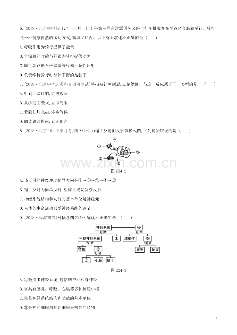 北京专版2020中考生物复习方案专项训练04神经调节和激素调节试题.docx_第2页