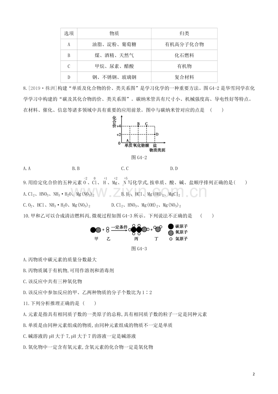 徐州专版2020中考化学复习方案第3章物质构成的奥秘专项04物质的分类试题.docx_第2页