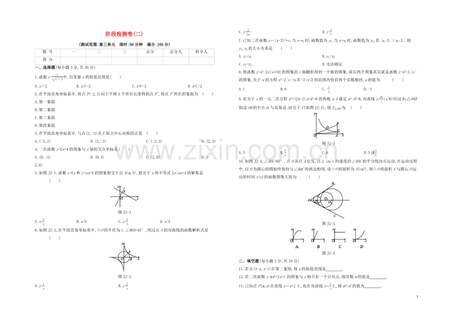 呼和浩特专版2020中考数学复习方案阶段检测卷02.docx_第1页