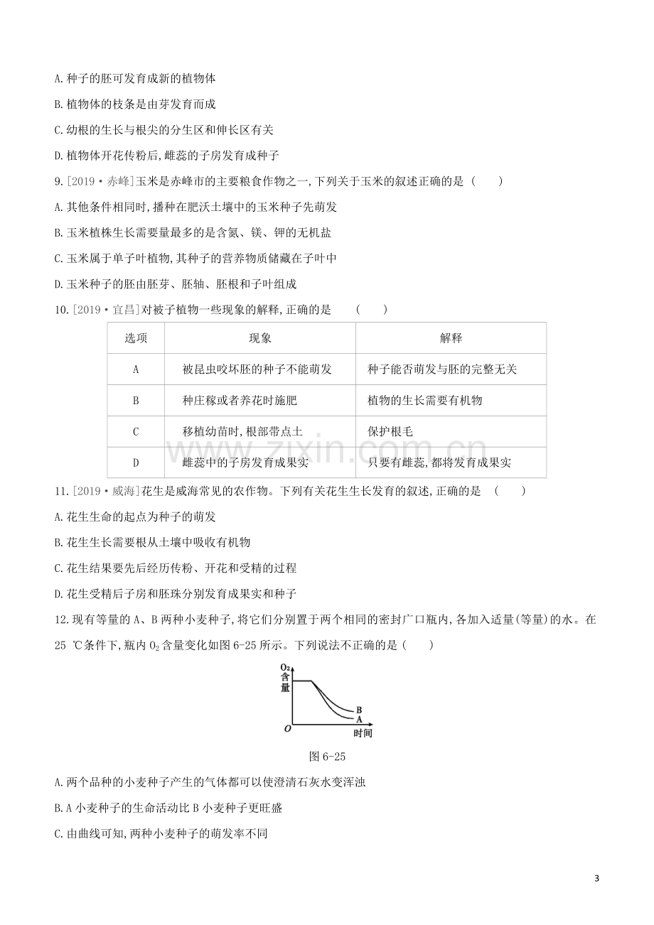 鄂尔多斯专版2020中考生物复习方案第三单元生物圈中的绿色植物第06课时被子植物的一生试题.docx_第3页