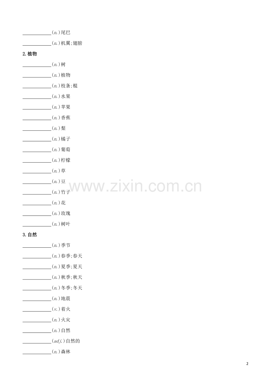 长沙专版2020中考英语复习方案分类默写11自然世界与环境试题.docx_第2页