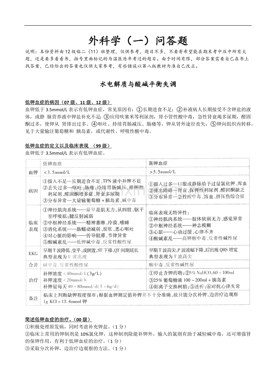 外科学一历年问答题（温医12级）.docx_第1页