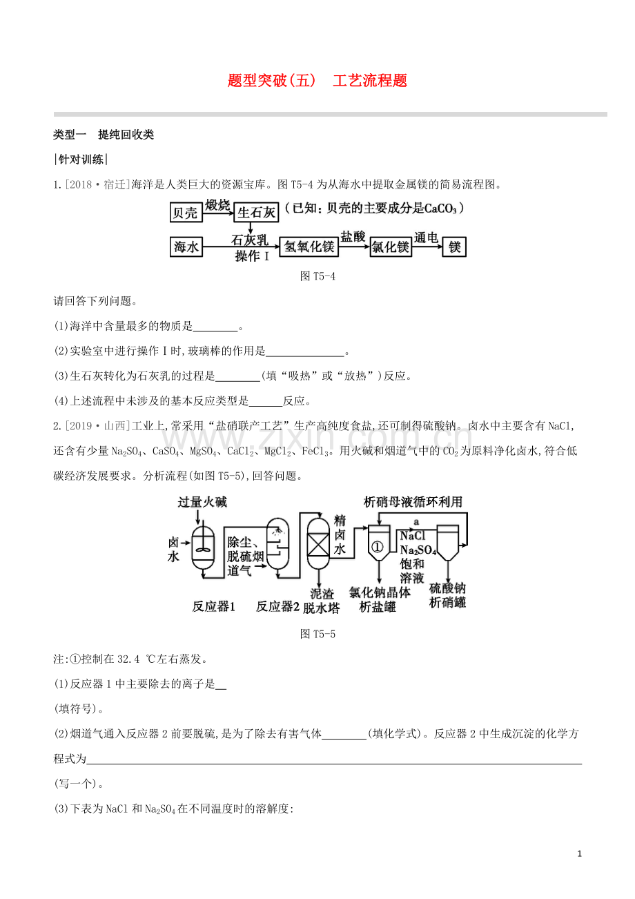 新课标RJ2020中考化学复习方案题型突破05工艺流程题试题.docx_第1页