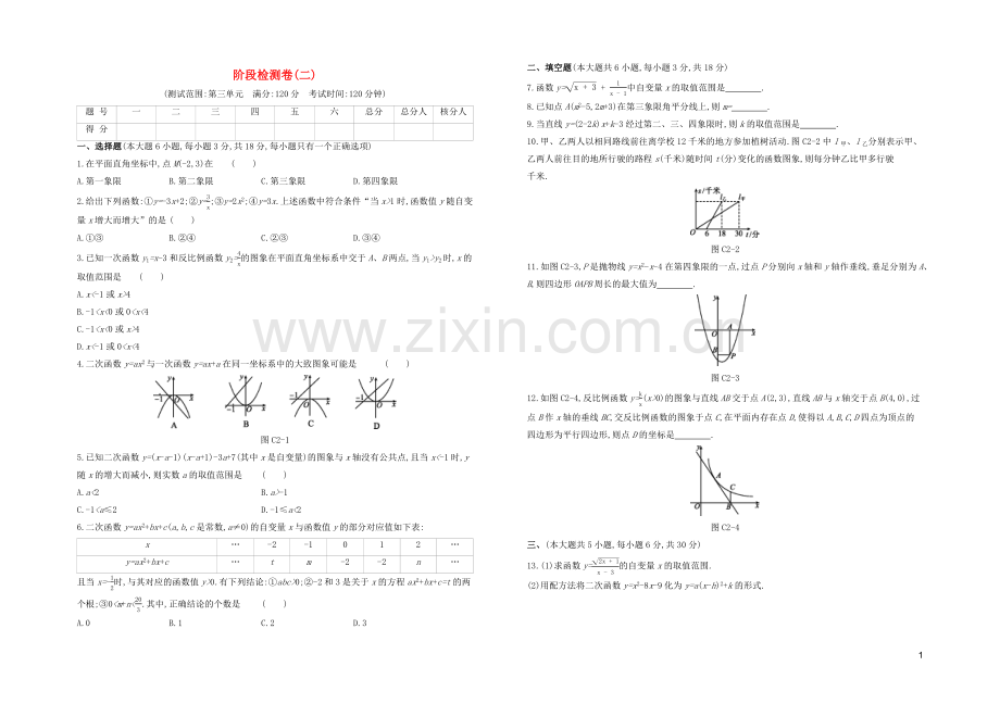 江西专版2020中考数学复习方案阶段检测卷02.docx_第1页