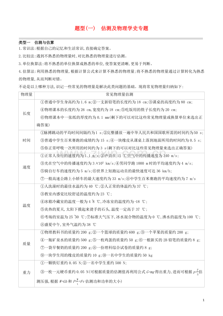 山西专版2020中考物理复习方案题型01估测及物理学史专题试题.docx_第1页