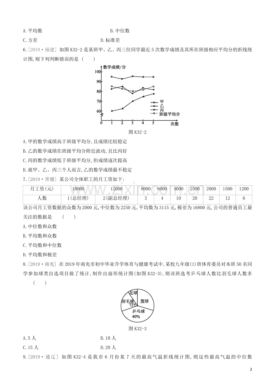 呼和浩特专版2020中考数学复习方案第八单元统计与概率课时训练32统计初步试题.docx_第2页