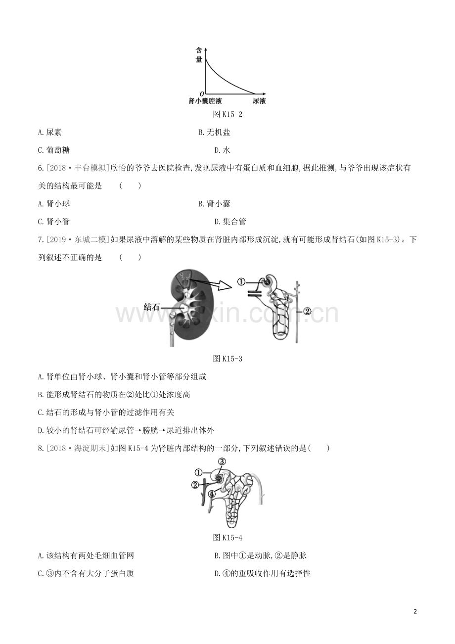 北京专版2020中考生物复习方案主题五生物圈中的人课时训练15人体内废物的排出试题.docx_第2页