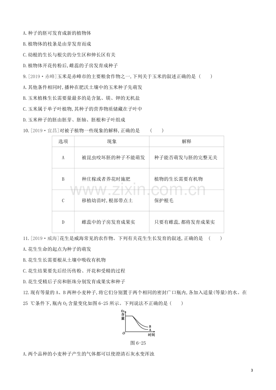 包头专版2020中考生物复习方案第三单元生物圈中的绿色植物第06课时被子植物的一生试题.docx_第3页