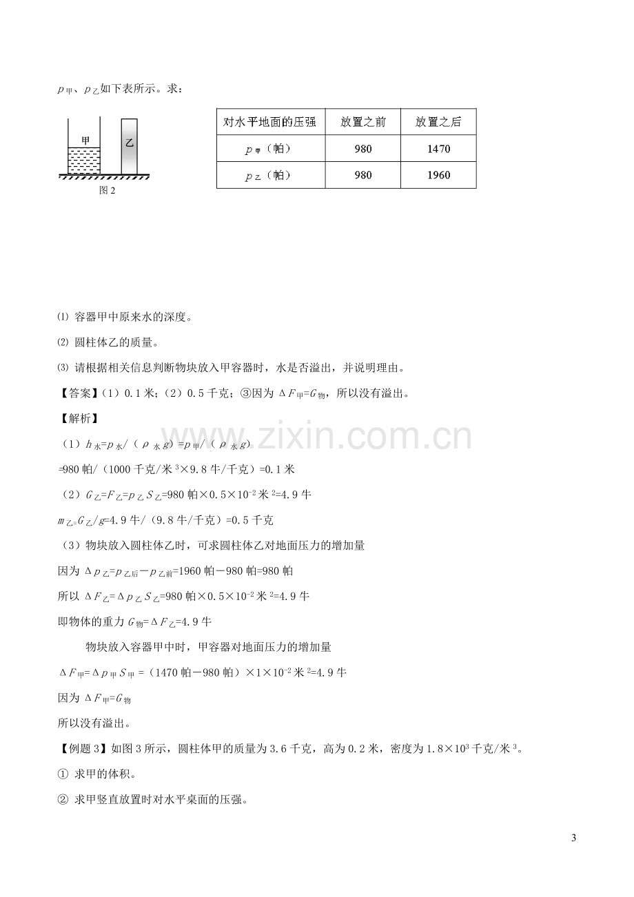 备战2020上海市中考物理压强压轴题专题05在容器里加物体后有液体溢出含解析.doc_第3页