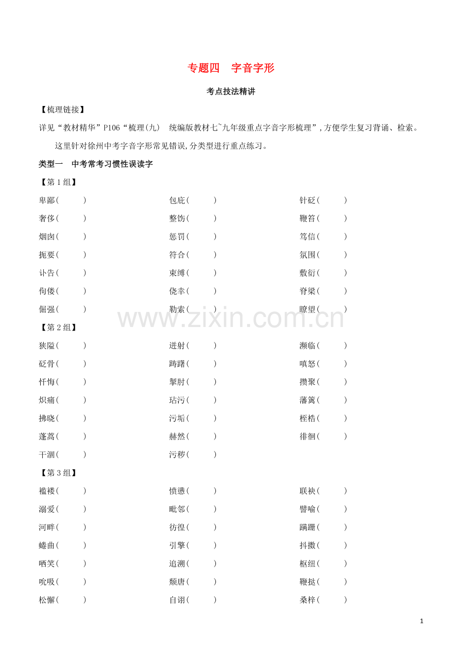 徐州专版2020中考语文复习方案专题04字音字形试题.docx_第1页