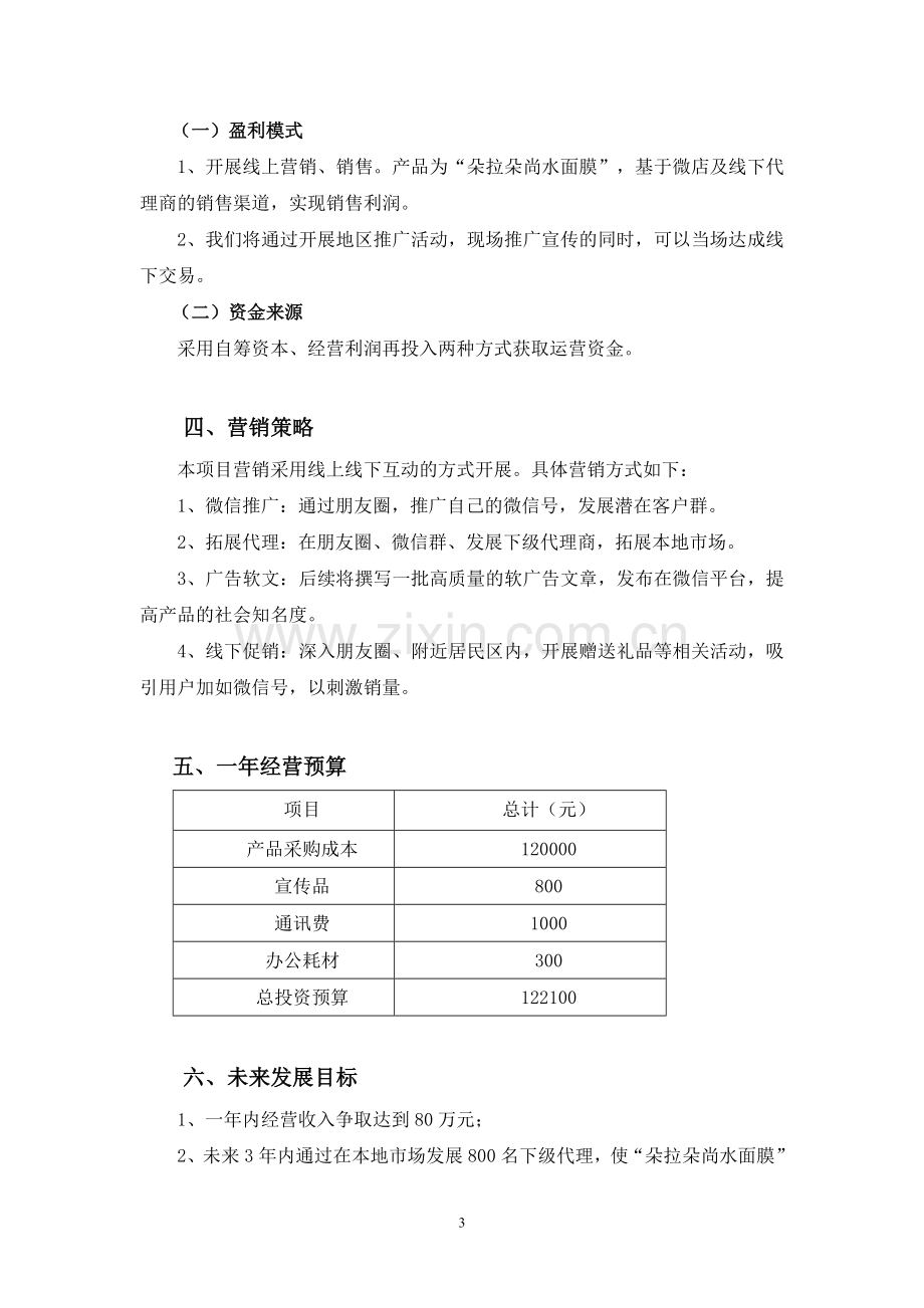 世纪创想版权所有朵拉朵尚面膜微商项目计划书.doc_第3页