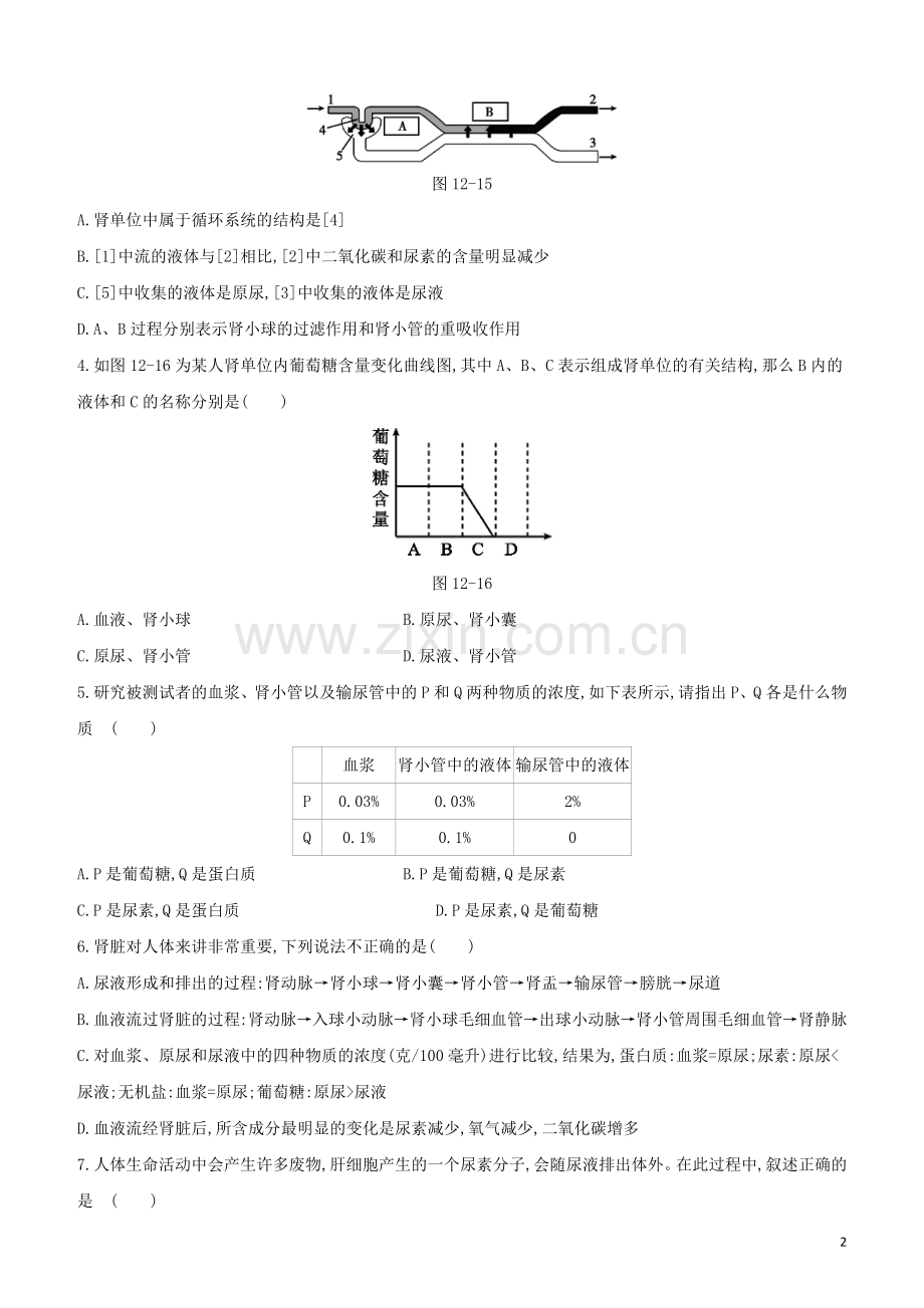 包头专版2020中考生物复习方案第四单元生物圈中的人第12课时人体内废物的排出试题.docx_第2页