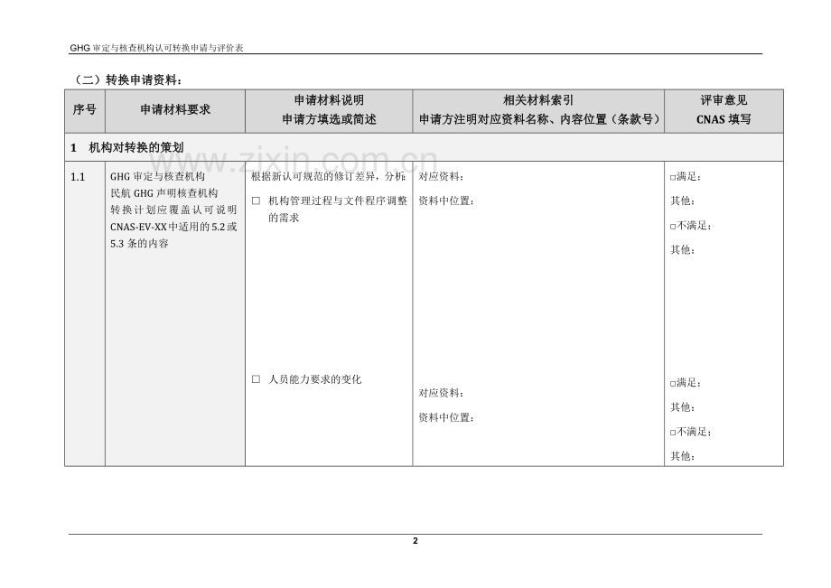 CNAS-EV-002：2024-表3《温室气体（GHG）审定与核查机构认可转换申请与评价表》.docx_第2页