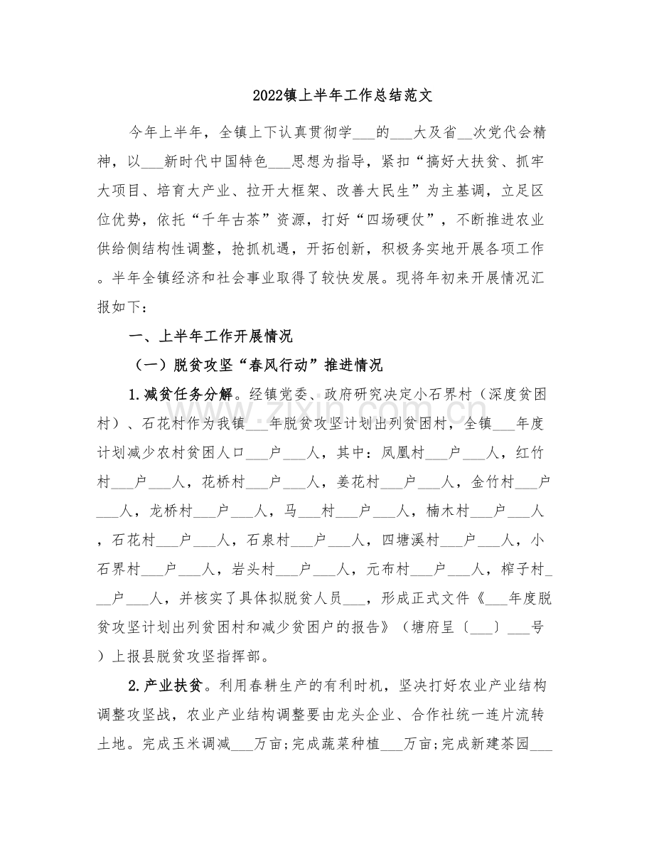 2022镇上半年工作总结范文.doc_第1页