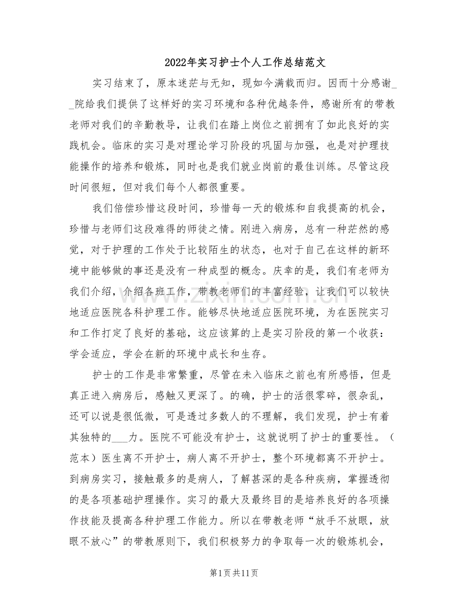 2022年实习护士个人工作总结范文.doc_第1页