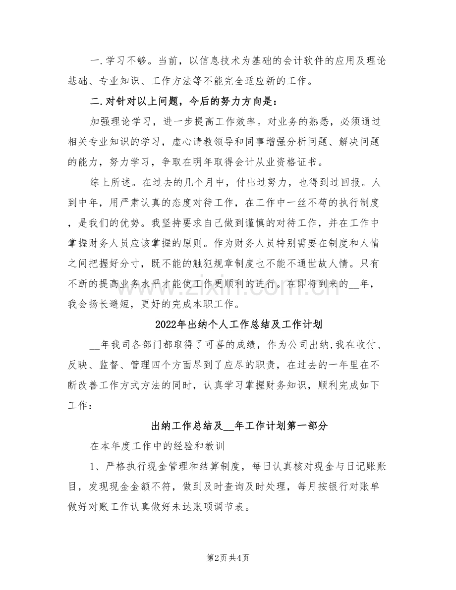 2022年出纳个人工作总结与计划表.doc_第2页