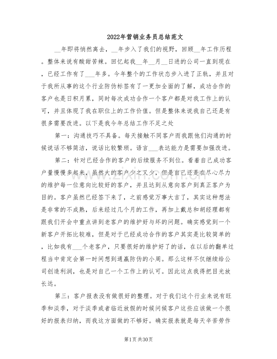 2022年营销业务员总结范文.doc_第1页