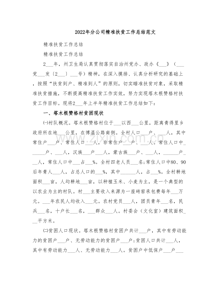 2022年分公司精准扶贫工作总结范文.doc_第1页