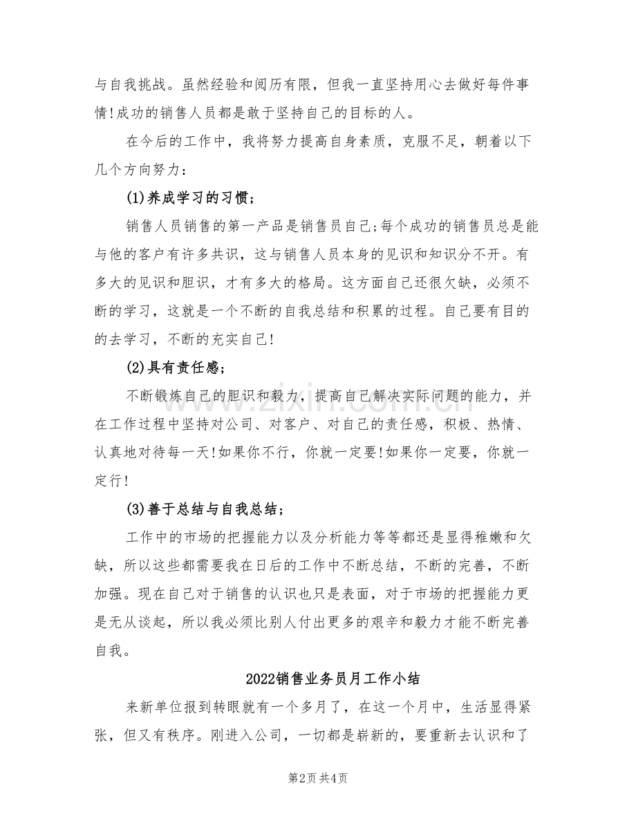 2022销售业务员月份工作总结.doc_第2页