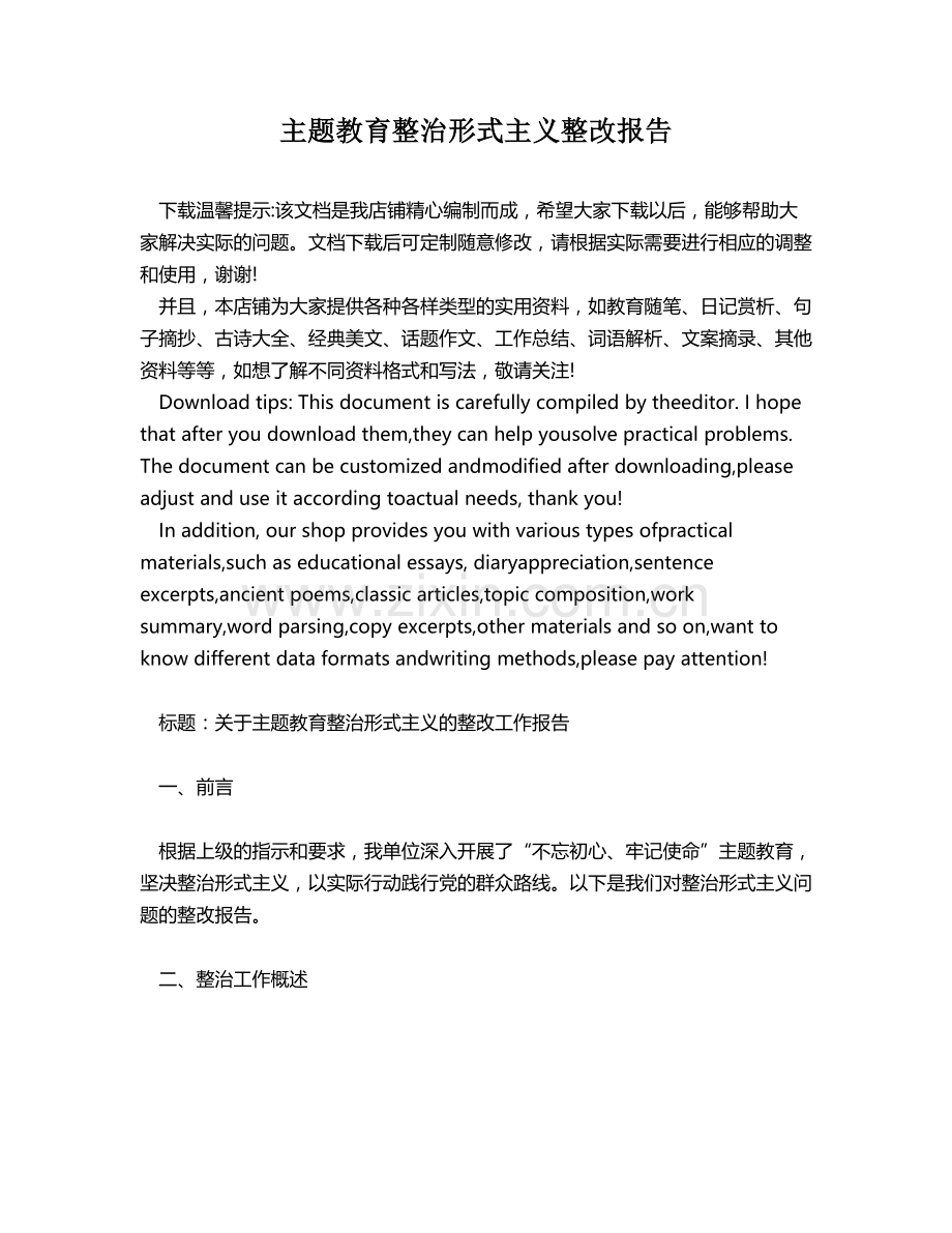 主题教育整治形式主义整改报告.docx_第1页