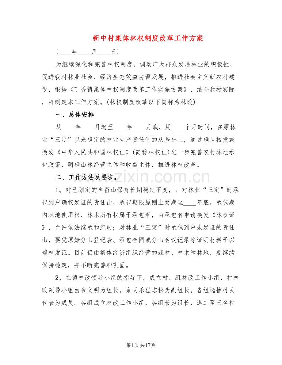 新中村集体林权制度改革工作方案(5篇).doc_第1页