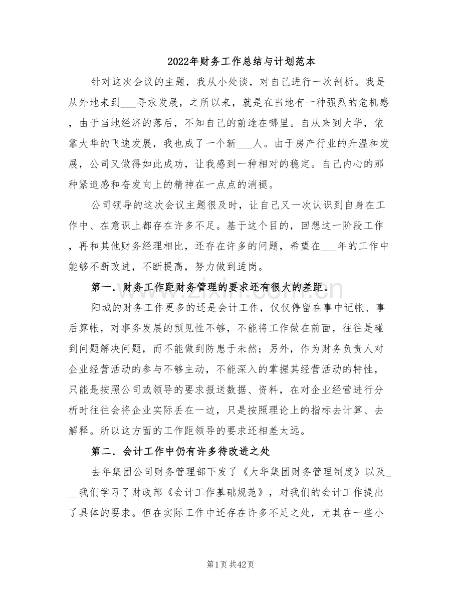 2022年财务工作总结与计划范本.doc_第1页