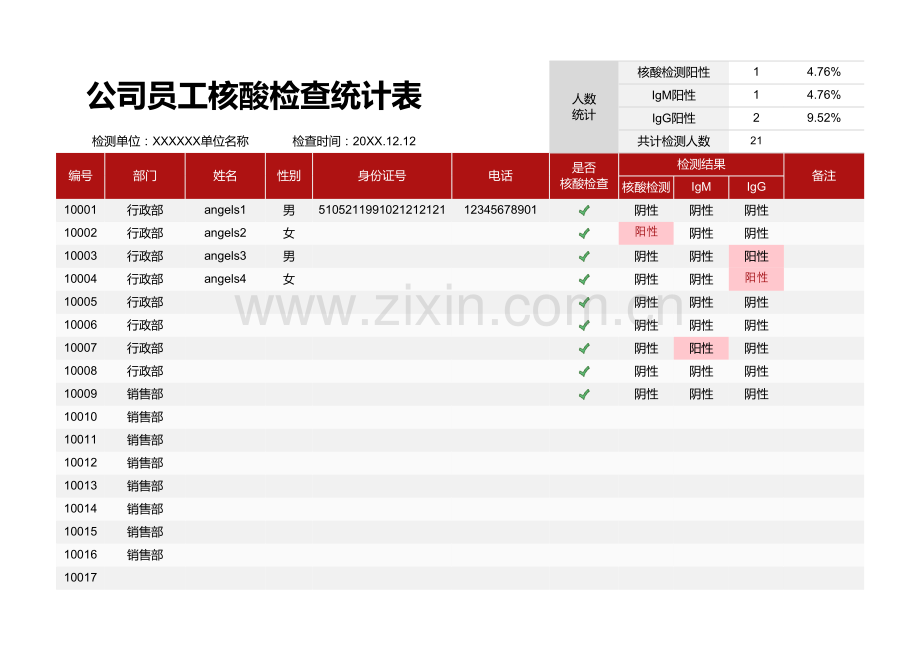 公司员工核酸检查统计表.xlsx_第1页