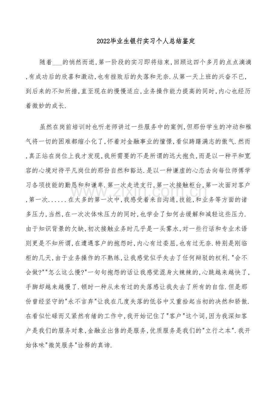 2022毕业生银行实习个人总结鉴定.doc_第1页