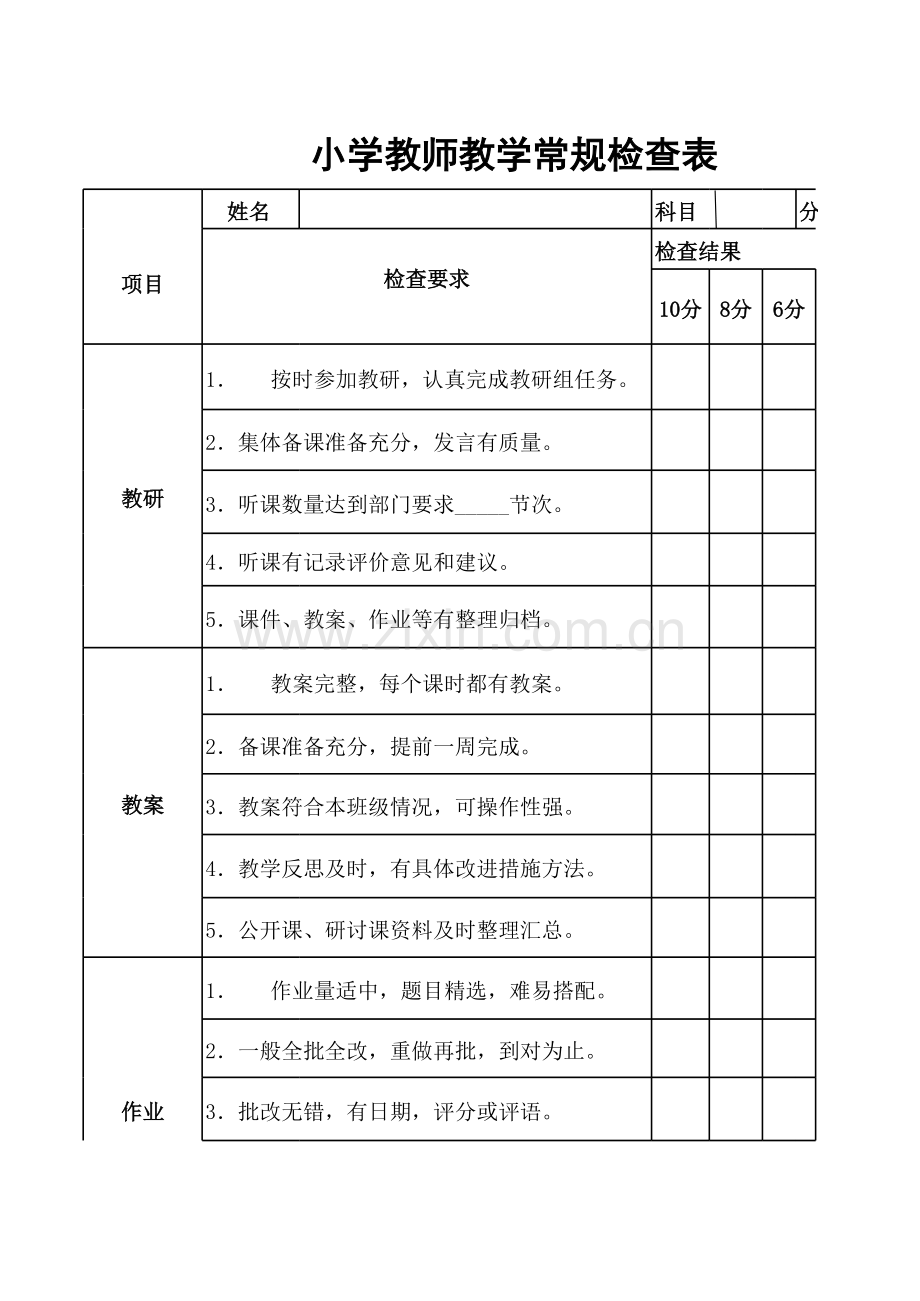 小学教师教学常规检查表.xlsx_第1页