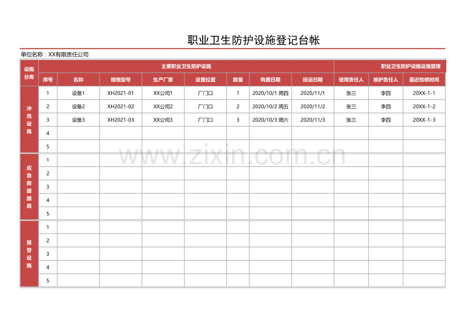 职业卫生防护设施登记台帐.xlsx_第1页