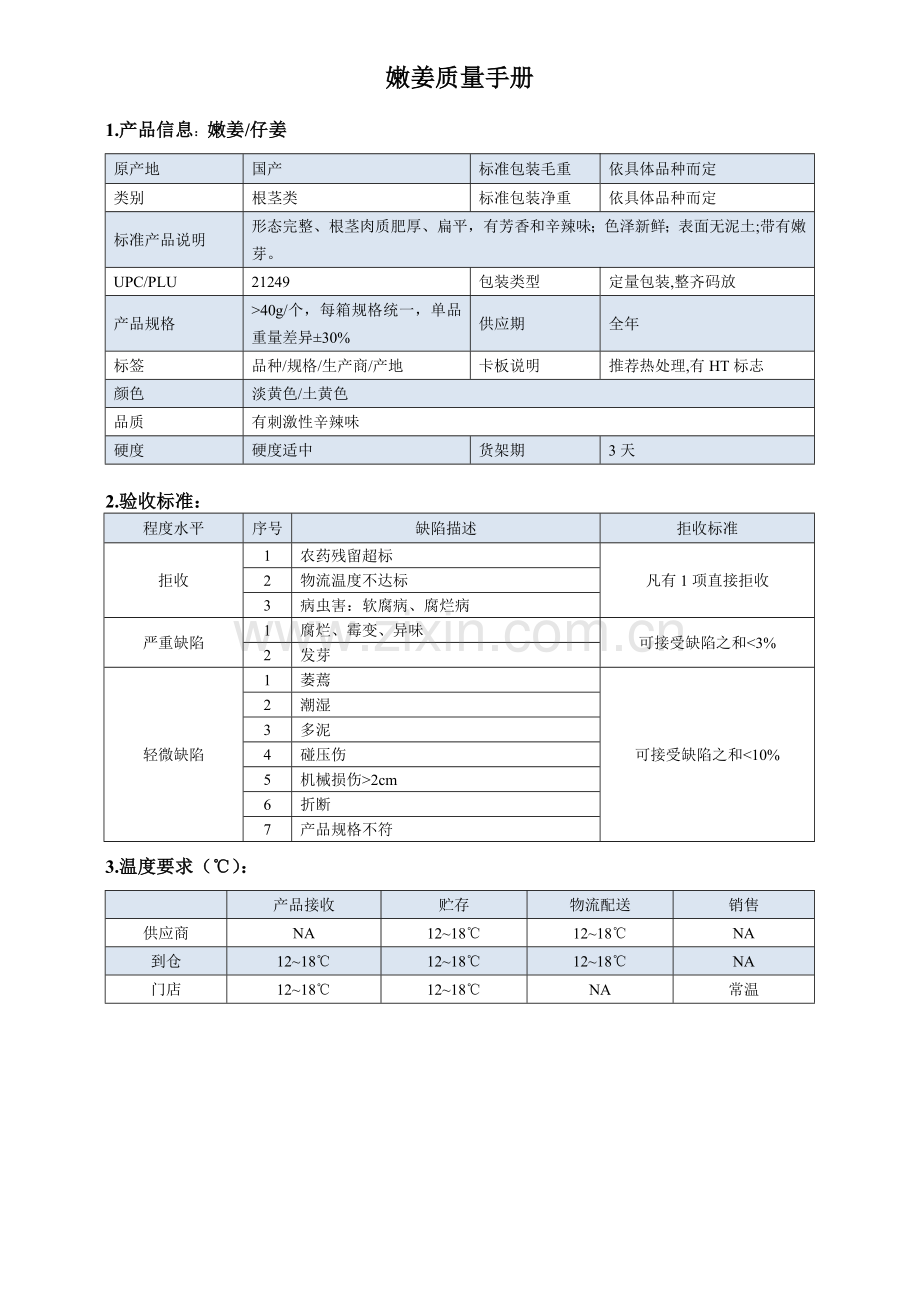 38quality-manual-Ginger嫩姜质量手册验收标准.doc_第1页