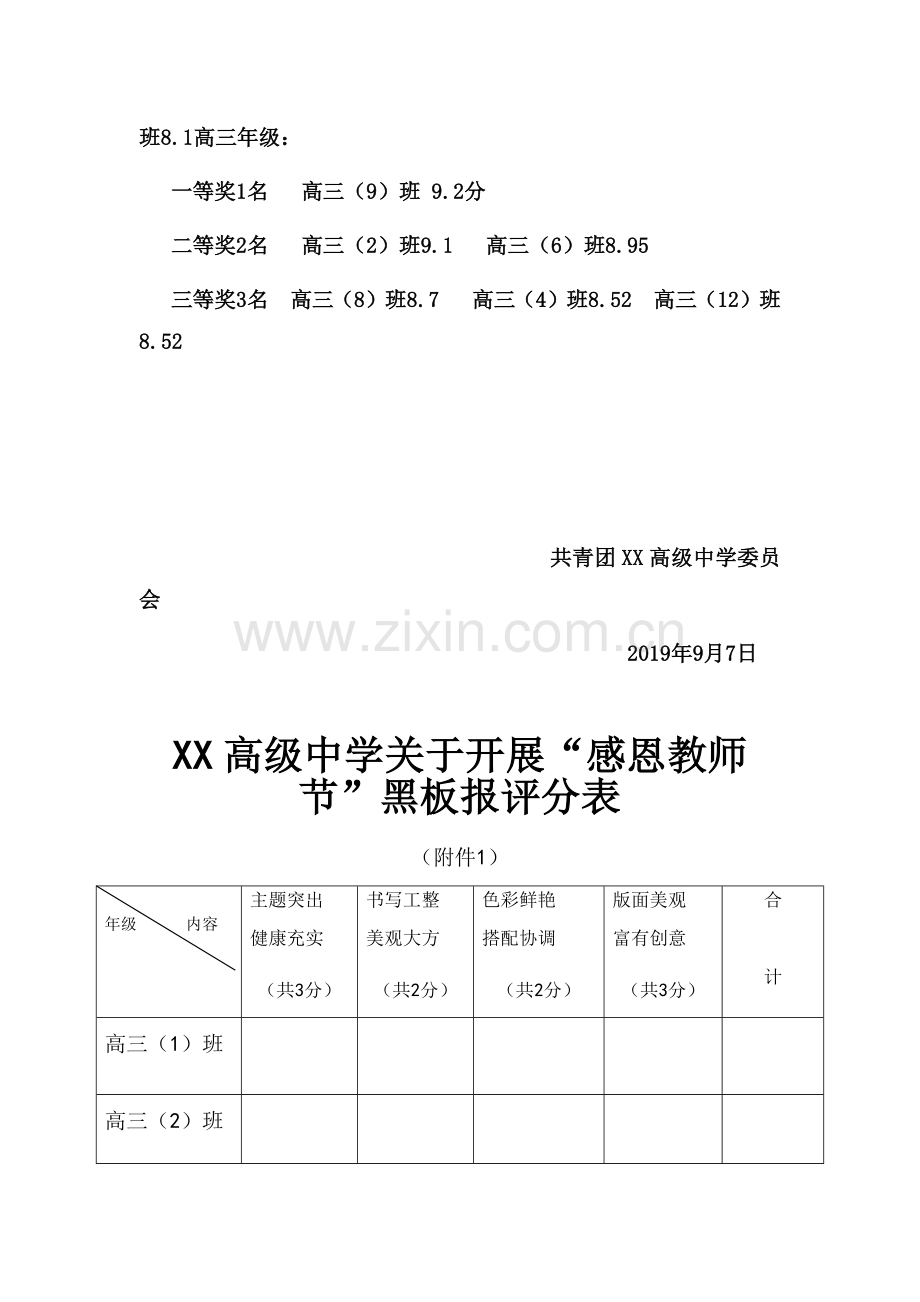 “感恩教师节”黑板报评比实施方案.docx_第3页