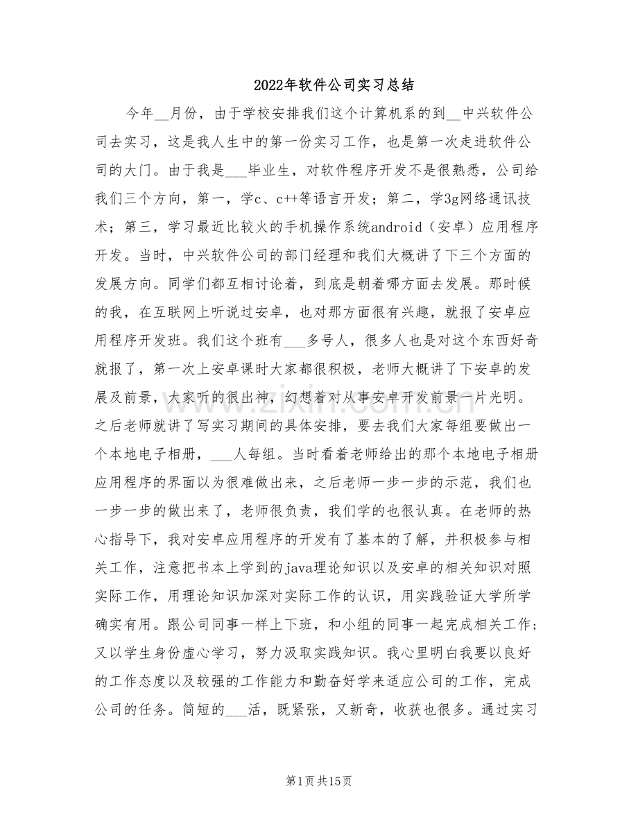 2022年软件公司实习总结.doc_第1页