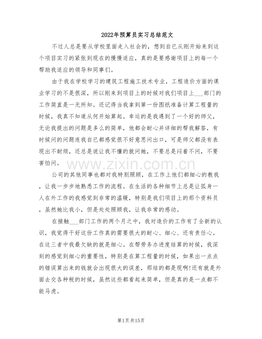 2022年预算员实习总结范文.doc_第1页