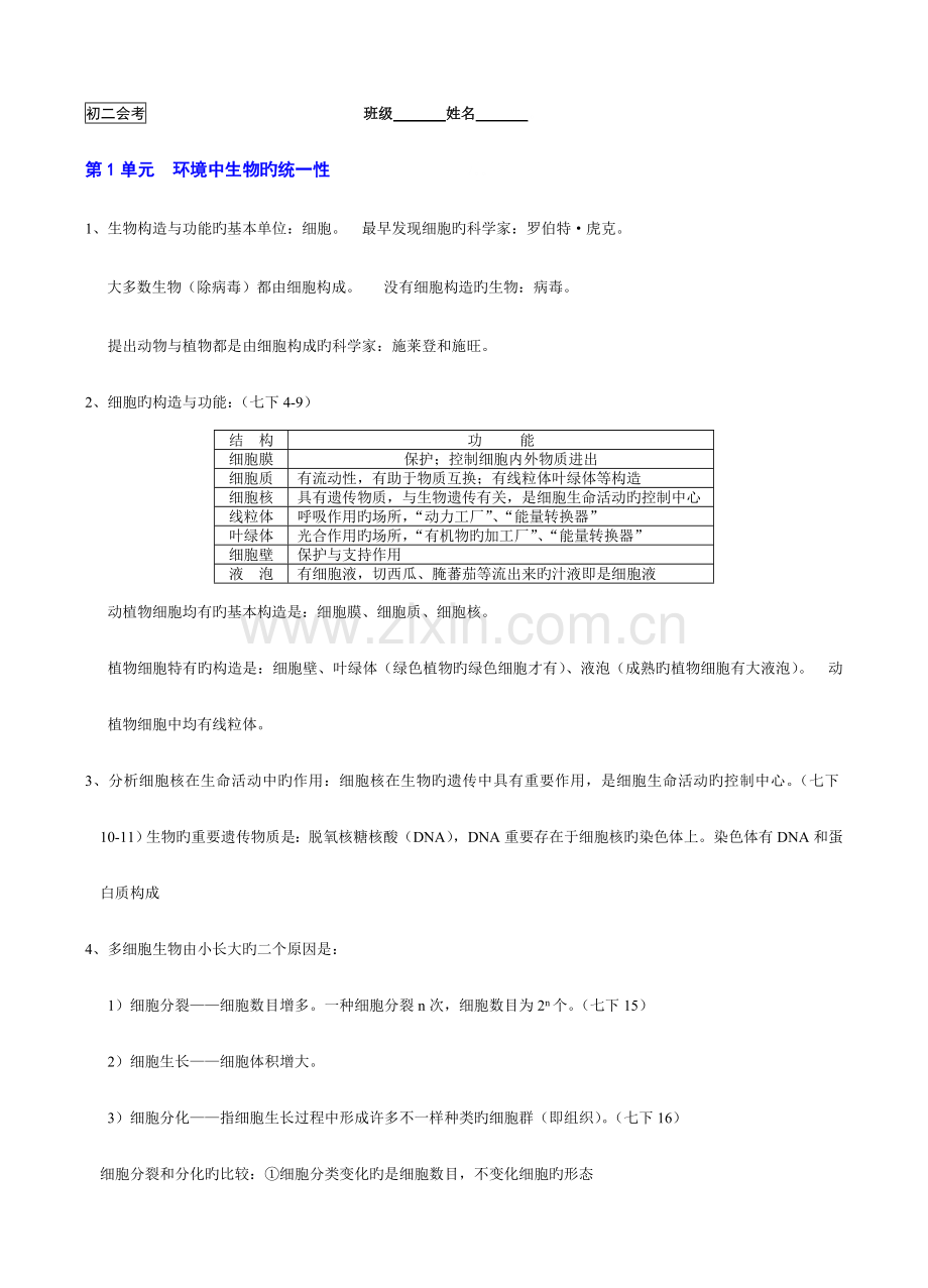 2023年人教版初二生物全册知识点汇总.doc_第1页