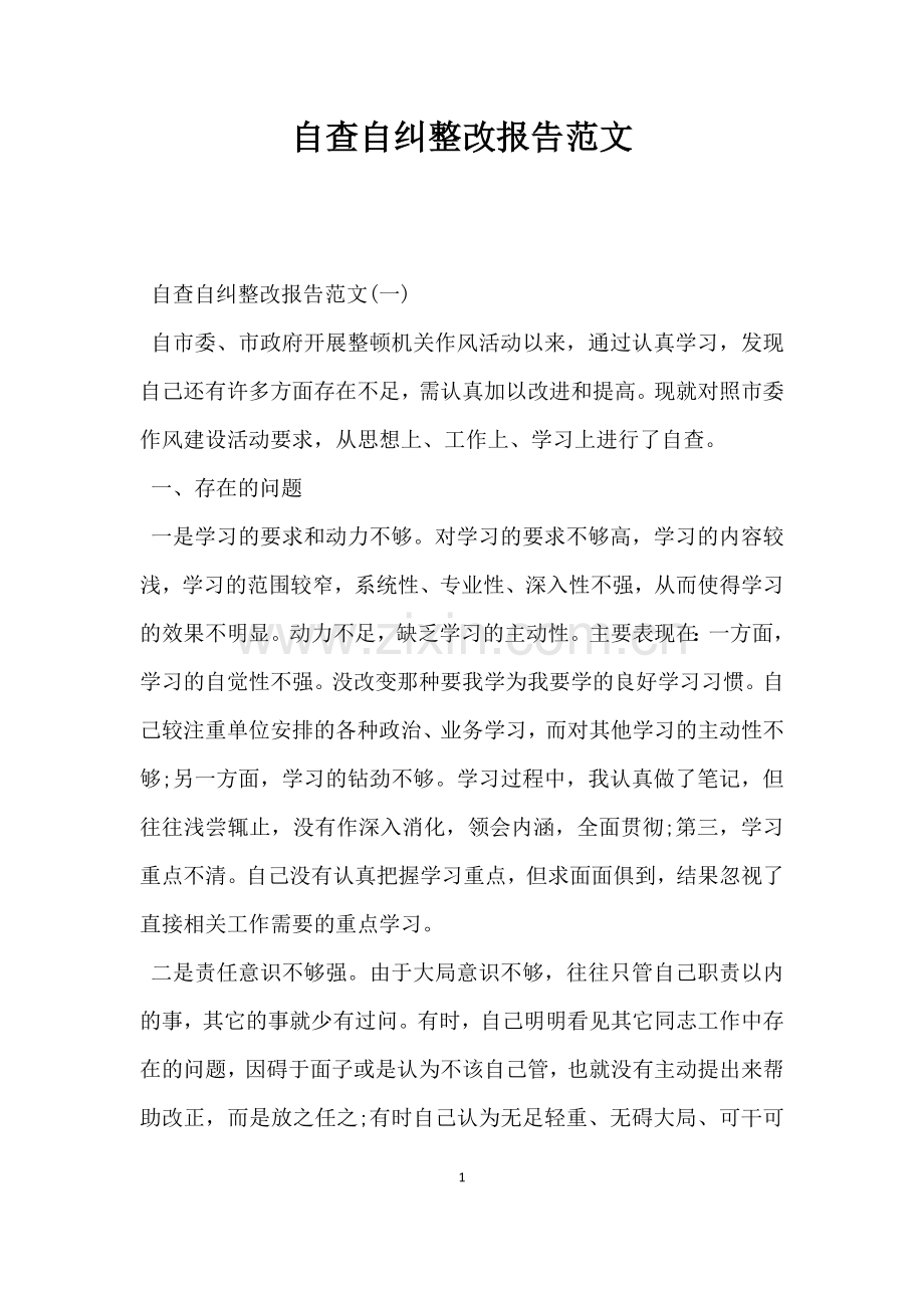 自查自纠整改报告范文.docx_第1页