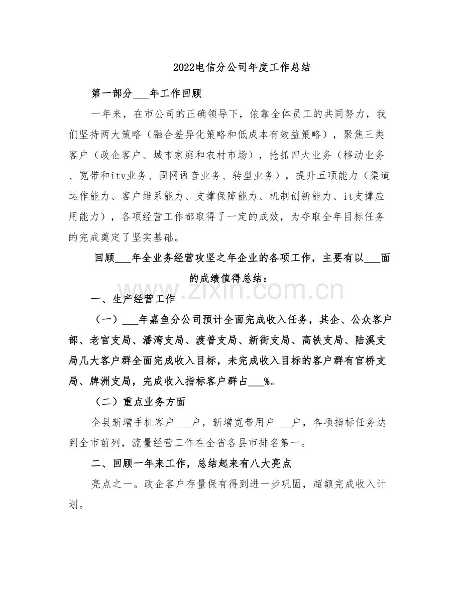 2022电信分公司年度工作总结.doc_第1页