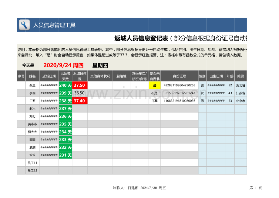 返城人员信息登记表.xlsx_第1页