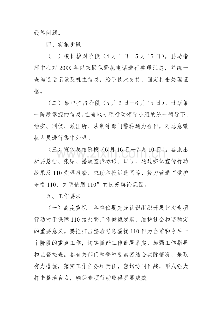 XX公安局110巡警开展打击整治恶意骚扰百日专项行动工作方案.docx_第3页