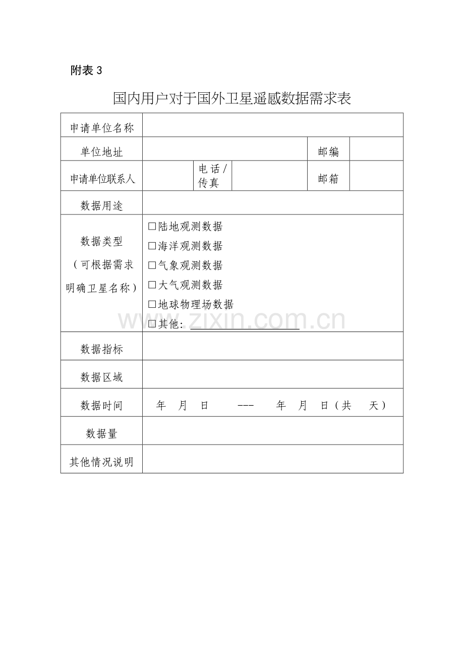 国内用户对于国外卫星遥感数据需求表.docx_第1页