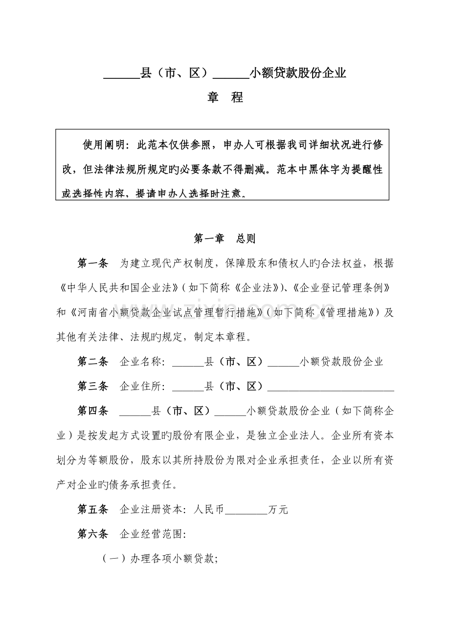 小额贷款股份公司章程.doc_第1页